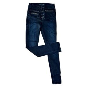 $328 VERONICA BEARD Lita Moto Dark Wash Lace-Up Skinny Jeans Size 25